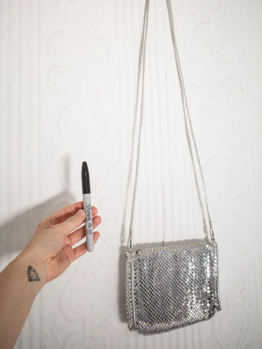 Metallic Silver Sequined Purse